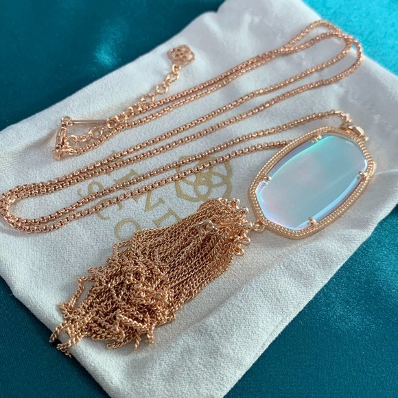 Kendra Scott Rayne Rose Gold Long Pendant Necklace Dichroic Glass - Picture 8 of 15